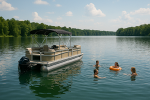 pontoon boat on lake