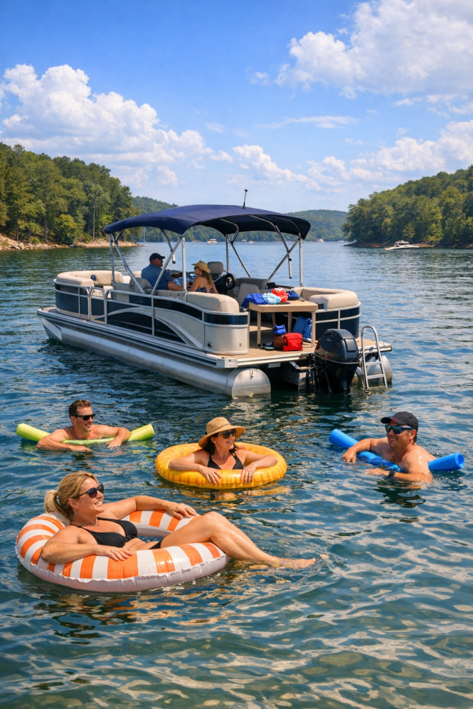 pontoon boat on lake